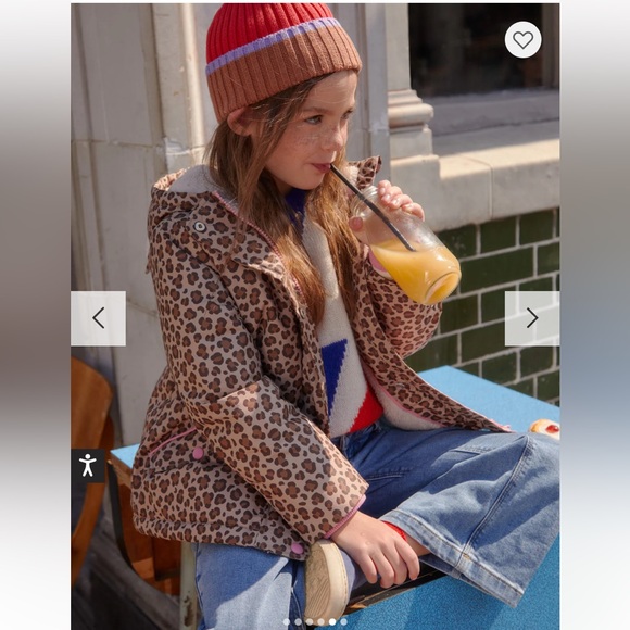 Mini Boden Leopard Print Sherpa Lined Anorak Size: 7-8Y